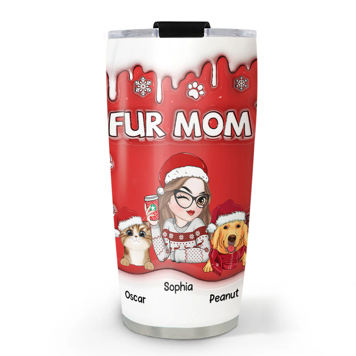 Christmas Mom Of Pets - Personalized Custom 3D Inflated Effect Tumbler