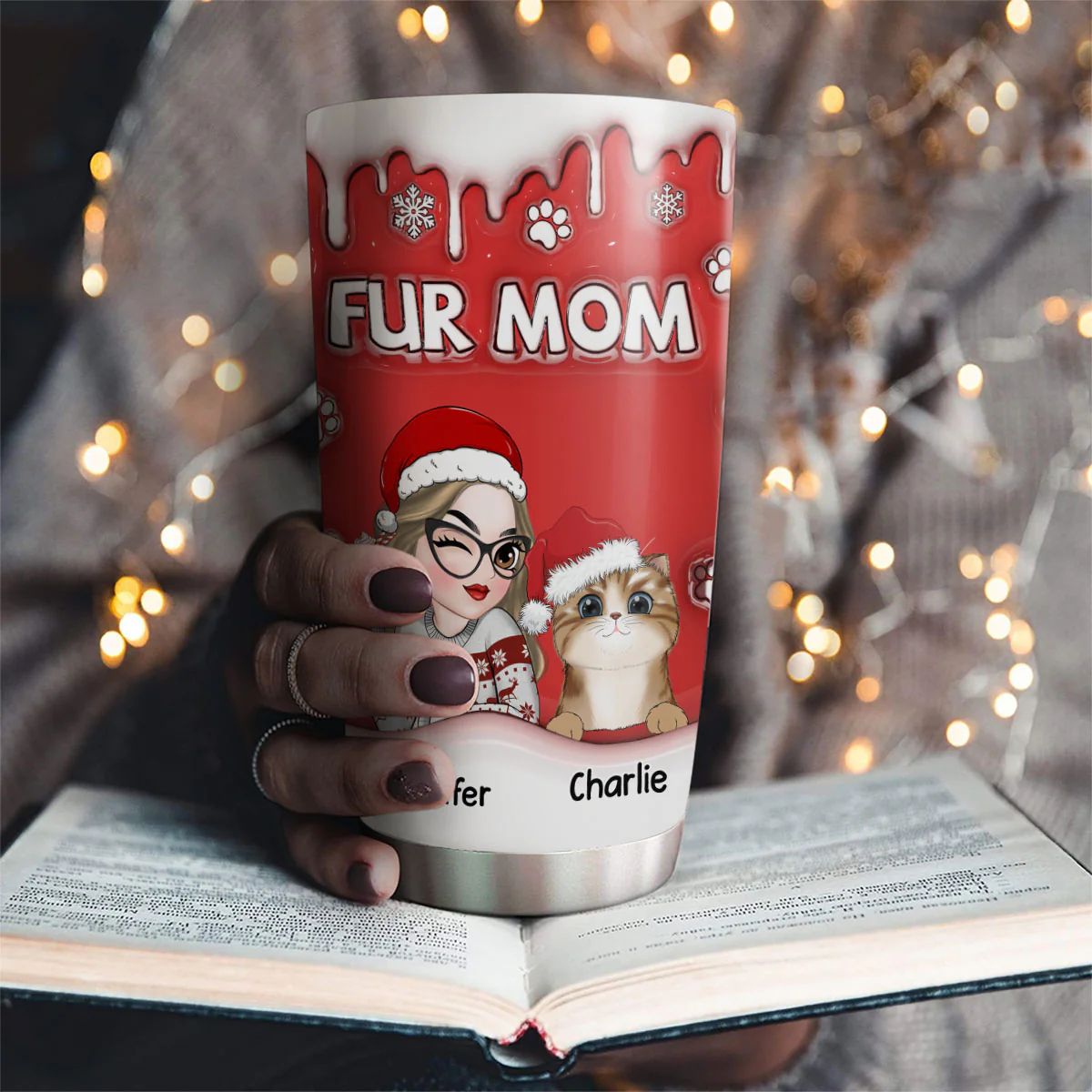 Christmas Mom Of Pets - Personalized Custom 3D Inflated Effect Tumbler - Image 2