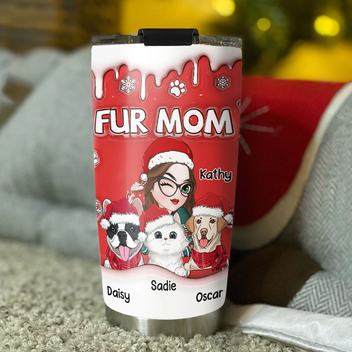 Christmas Mom Of Pets - Personalized Custom 3D Inflated Effect Tumbler - Image 3