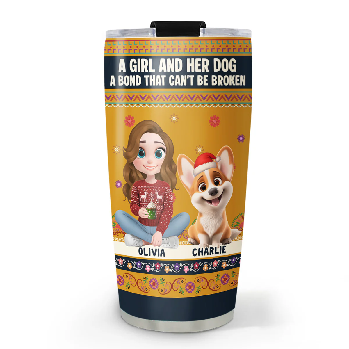 Christmas Pattern Dog Mom - Personalized Custom Tumbler