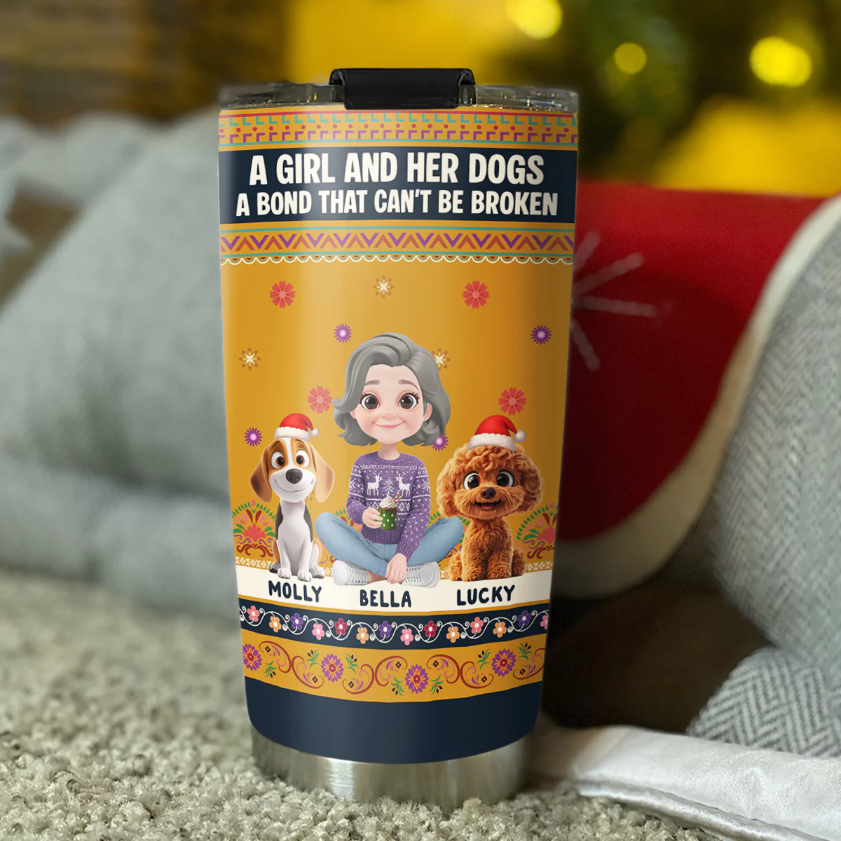 Christmas Pattern Dog Mom - Personalized Custom Tumbler - Image 2