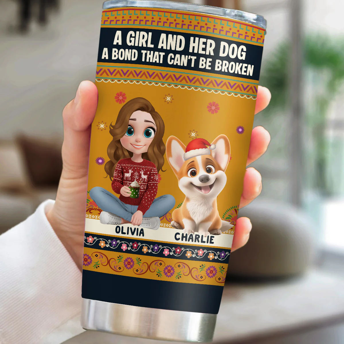 Christmas Pattern Dog Mom - Personalized Custom Tumbler - Image 5