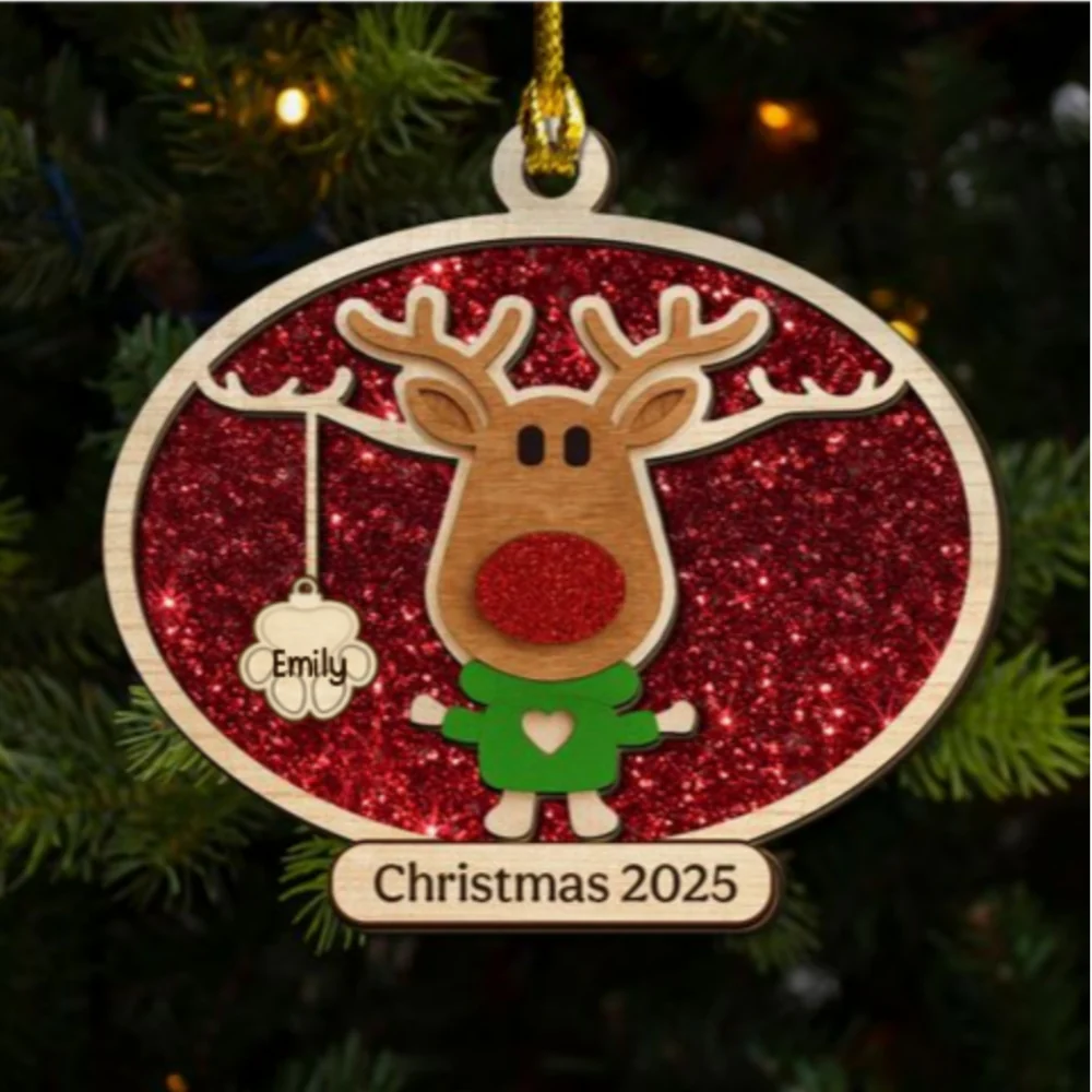 Christmas Reindeer Family Forever - Personalized Custom 2-layered Wood Ornament - Image 6