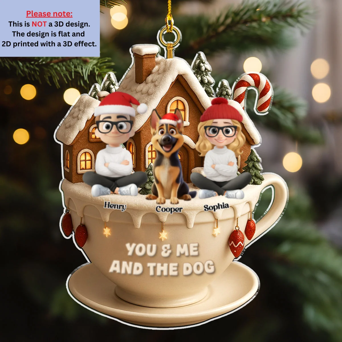 Christmas Tea Cup House - Personalized Custom Acrylic Ornament - Image 6