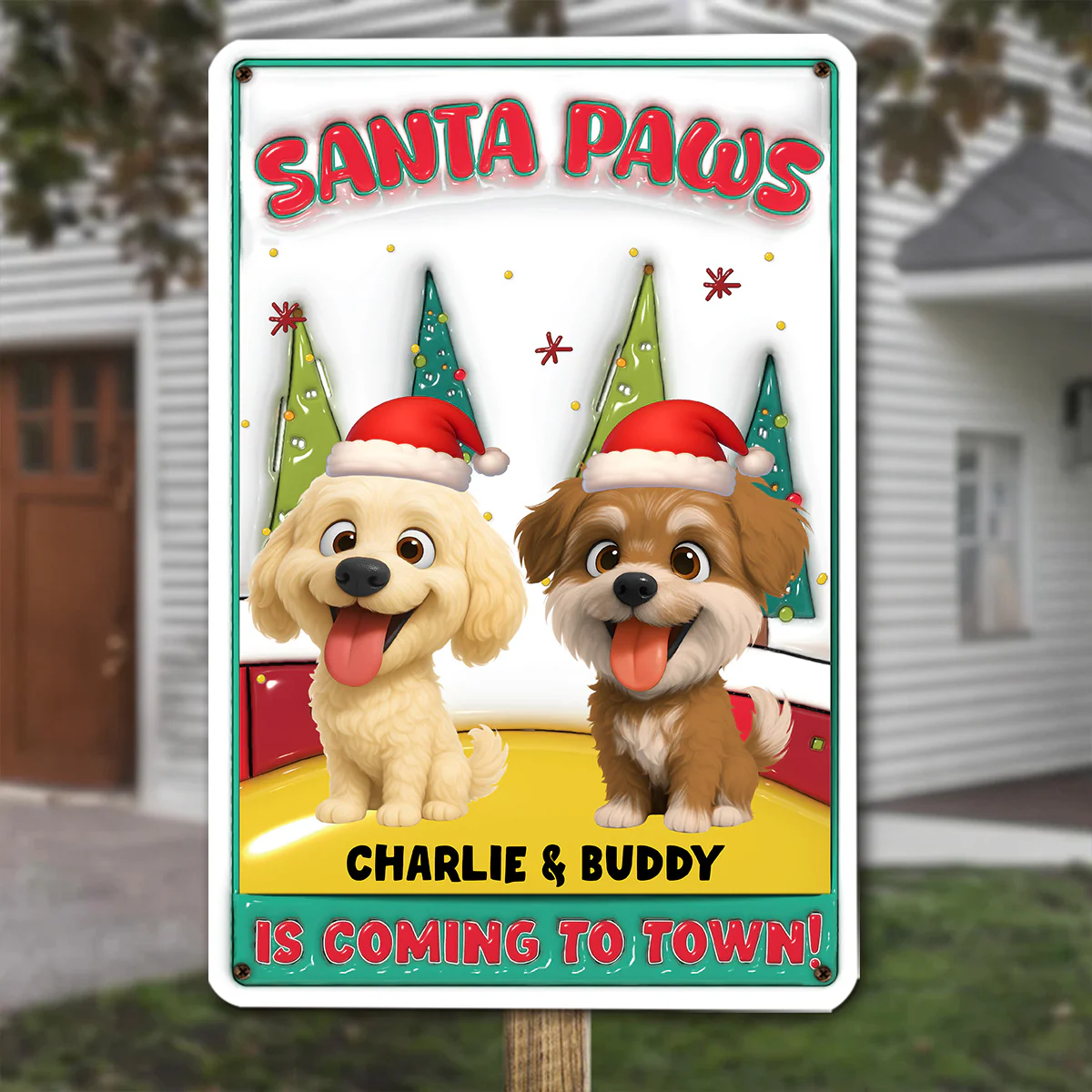 Christmas Town - Personalized Custom 3D Inflated Effect Metal Sign - Image 2