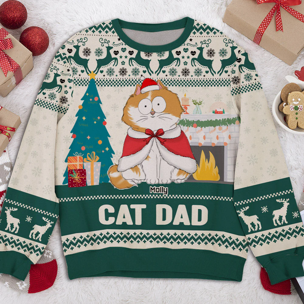 Christmas With Cats - Personalized Custom All-Over-Print Sweatshirt - Image 2