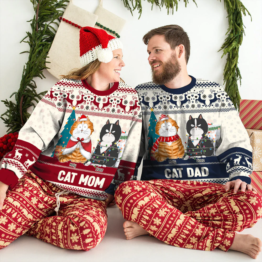 Christmas With Cats - Personalized Custom All-Over-Print Sweatshirt - Image 5