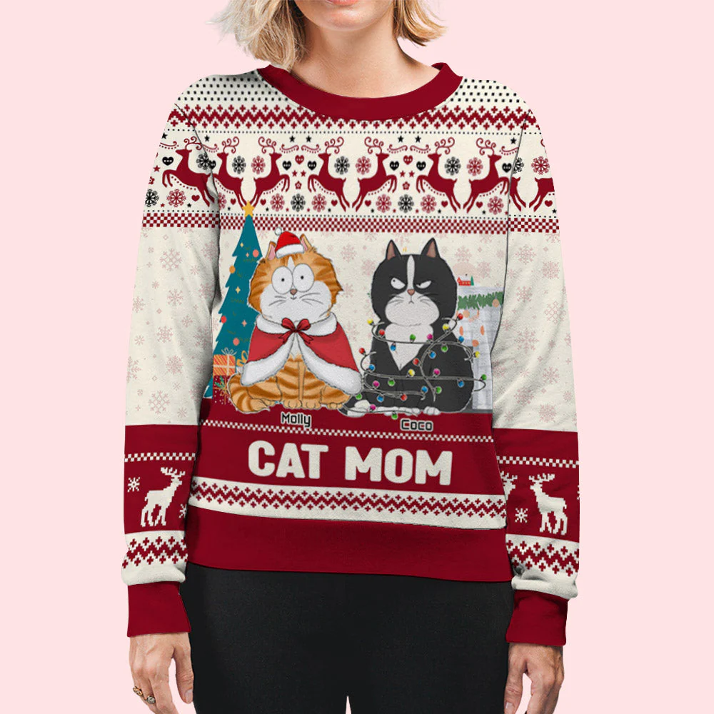Christmas With Cats - Personalized Custom All-Over-Print Sweatshirt - Image 6
