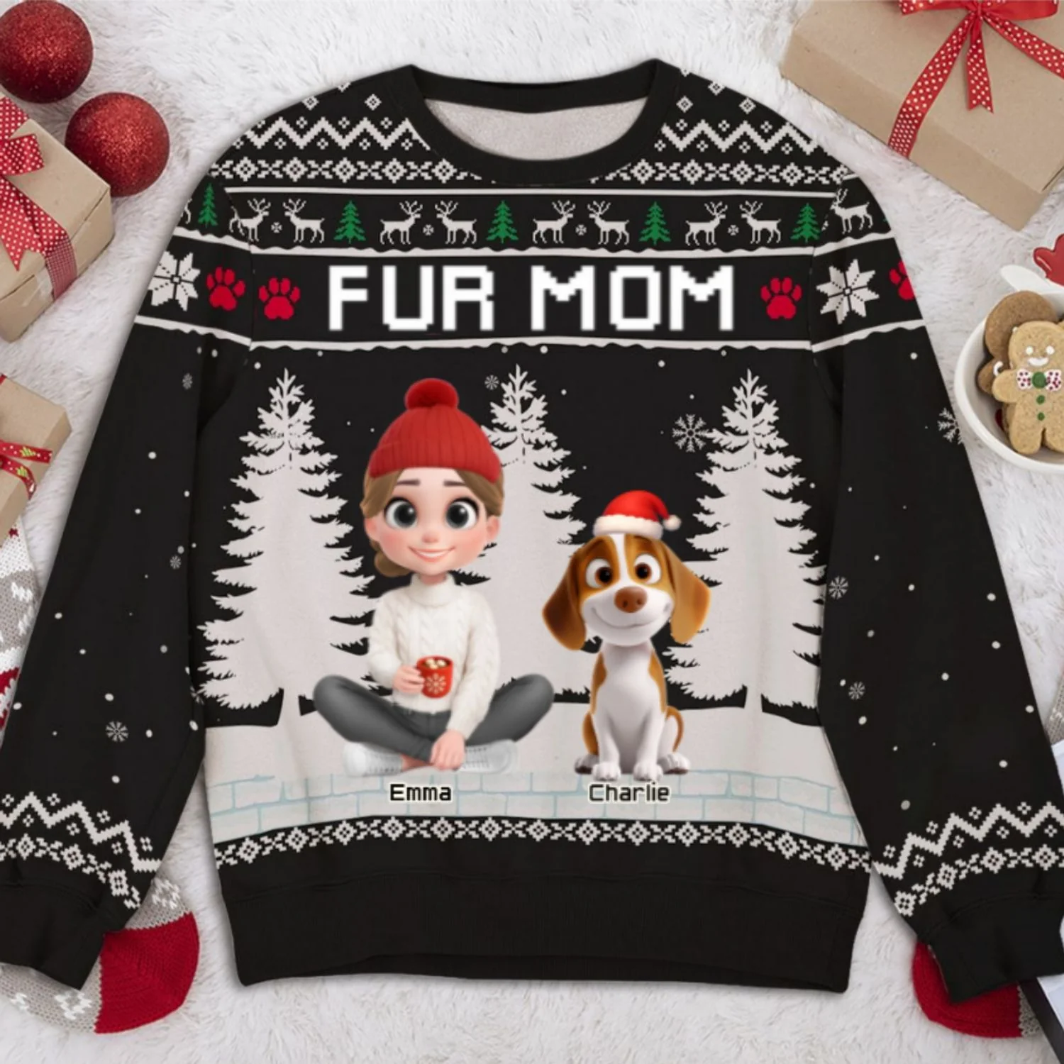Christmas With Fur My Mom Dad Cartoon - Personalized Custom All-Over-Print Sweatshirt - Image 8