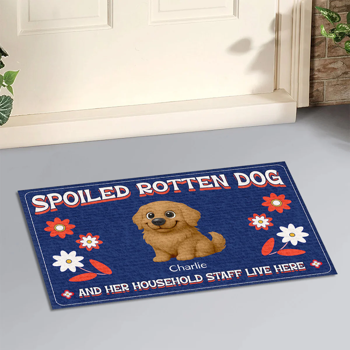 Chunky Dog With His Staff - Personalized Custom Doormat - Image 2