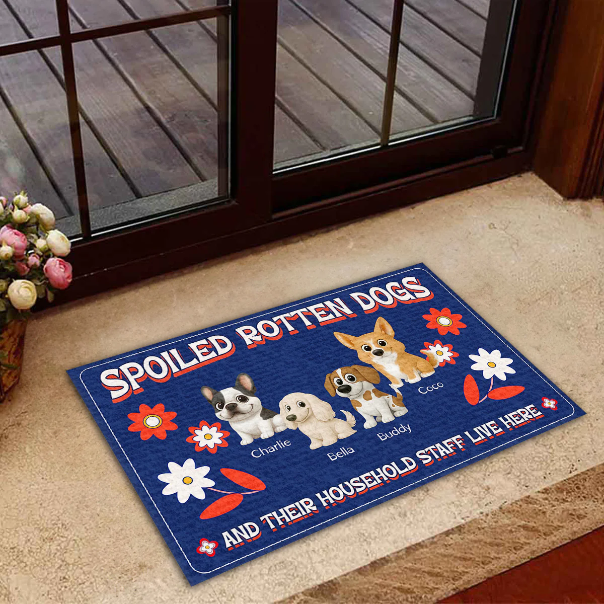 Chunky Dog With His Staff - Personalized Custom Doormat - Image 4