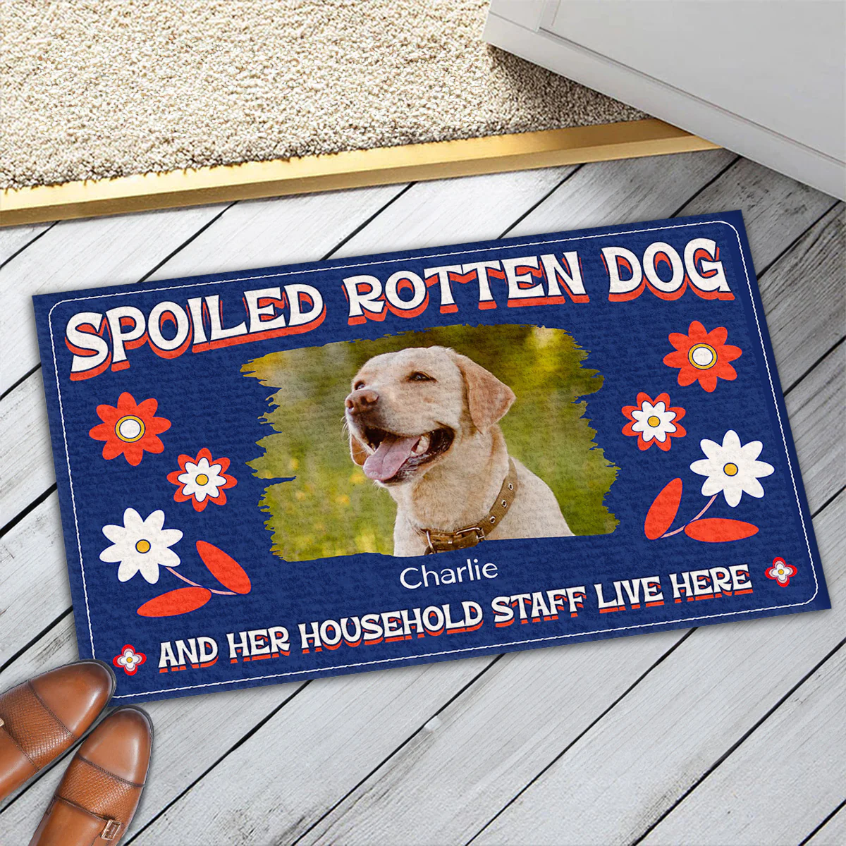 Chunky Dog With His Staff Photo - Personalized Custom Doormat