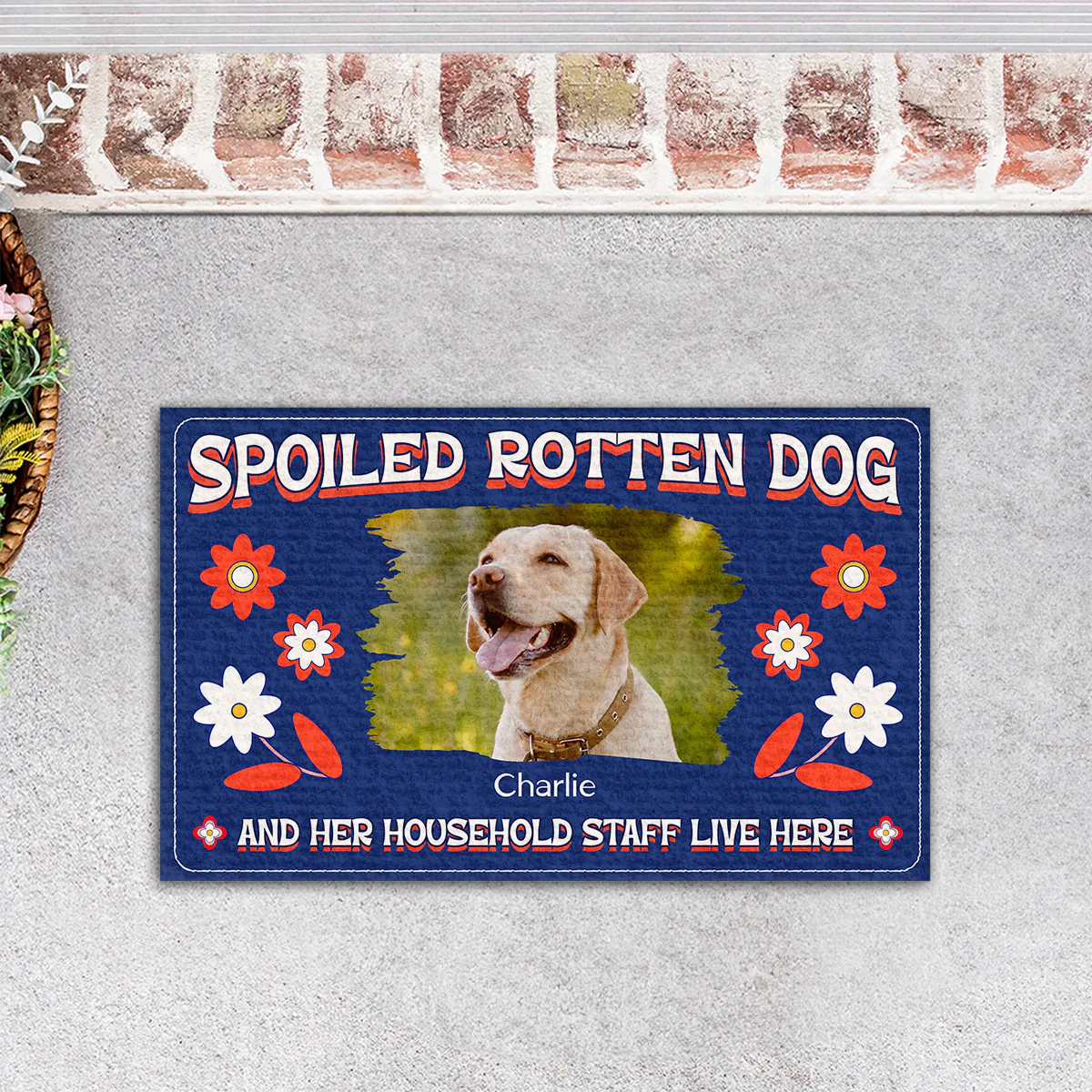 Chunky Dog With His Staff Photo - Personalized Custom Doormat - Image 2
