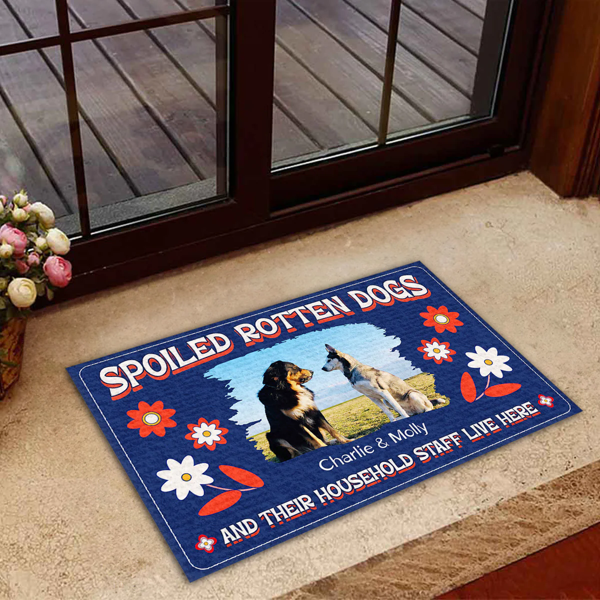 Chunky Dog With His Staff Photo - Personalized Custom Doormat - Image 3