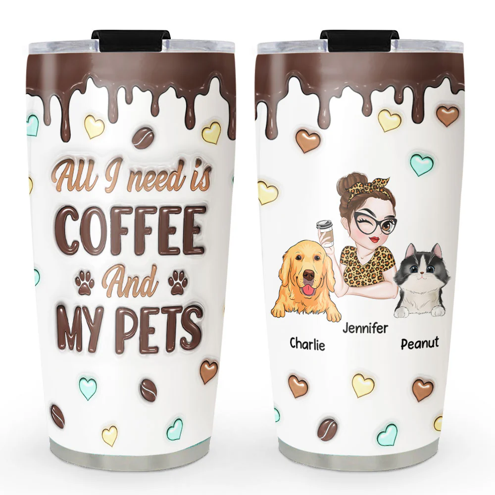 Coffee And Pet - Personalized Custom 3D Inflated Tumbler