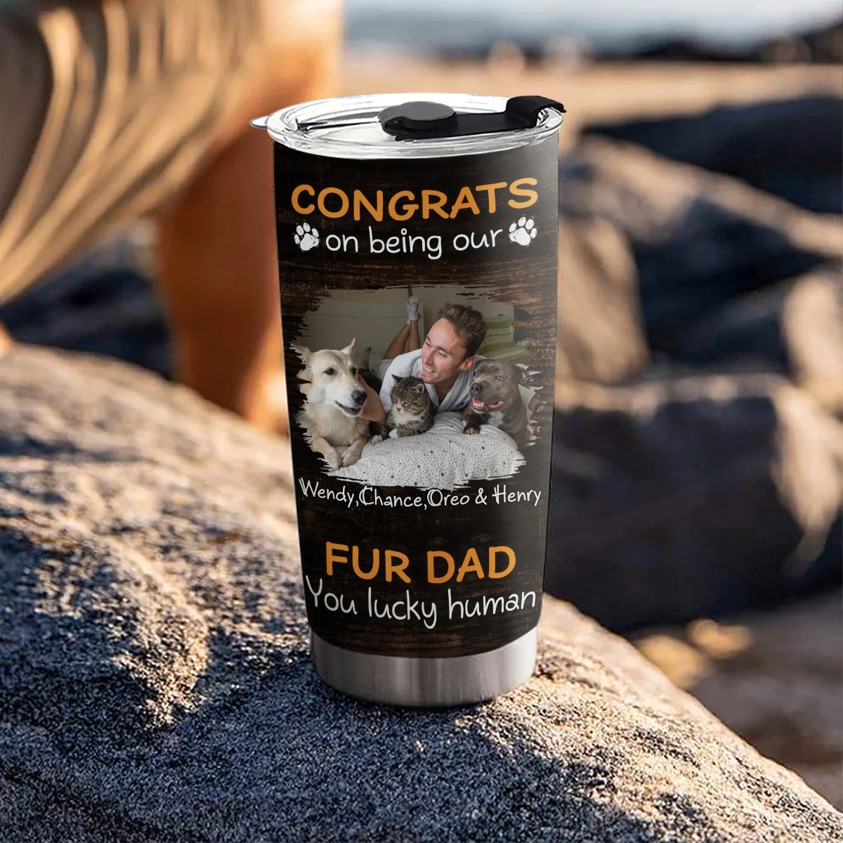 Congrats On Being Our Dad Cartoon Ver Pet Photo - Personalized Custom Tumbler - Image 3