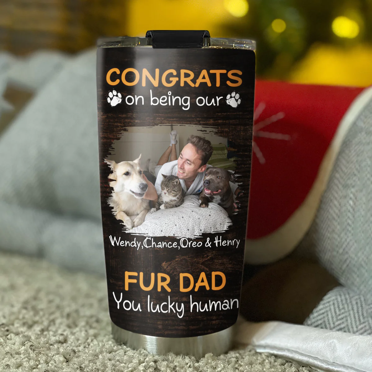 Congrats On Being Our Dad Cartoon Ver Pet Photo - Personalized Custom Tumbler - Image 4