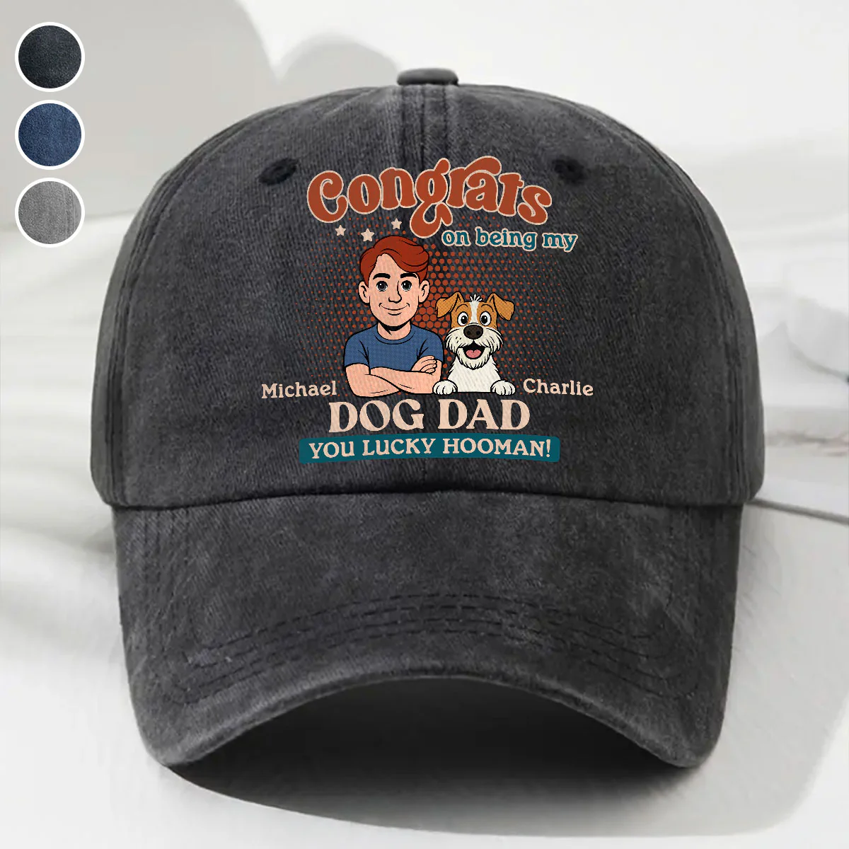Congrats On Being Retro Dog Parents - Personalized Custom Vintage Washed Denim Cap