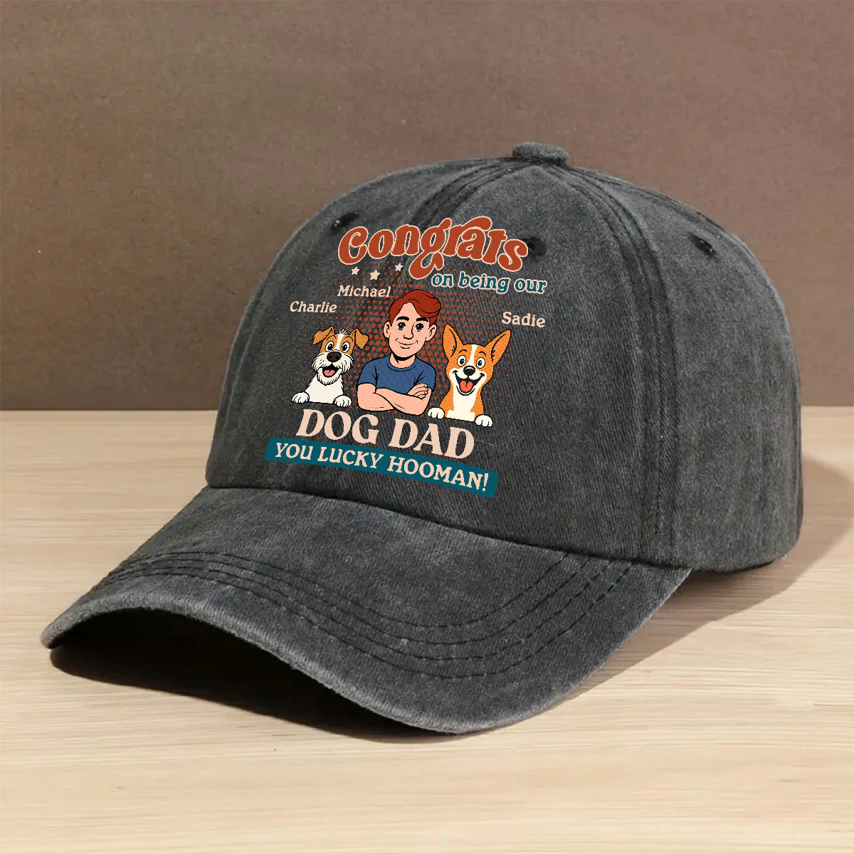 Congrats On Being Retro Dog Parents - Personalized Custom Vintage Washed Denim Cap - Image 4