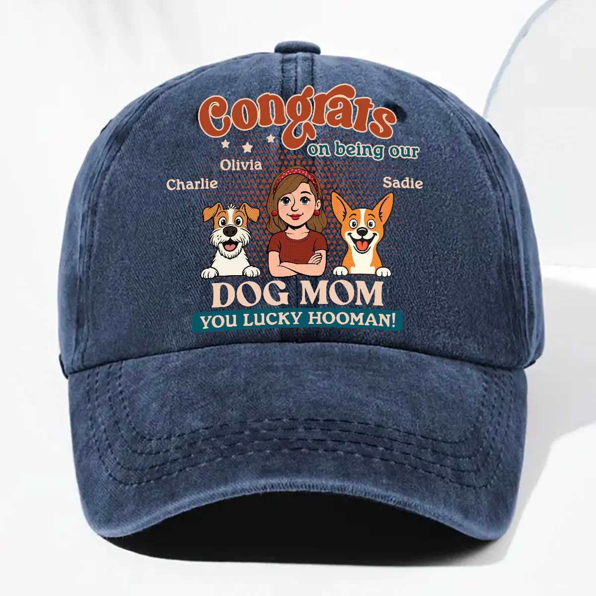 Congrats On Being Retro Dog Parents - Personalized Custom Vintage Washed Denim Cap - Image 5
