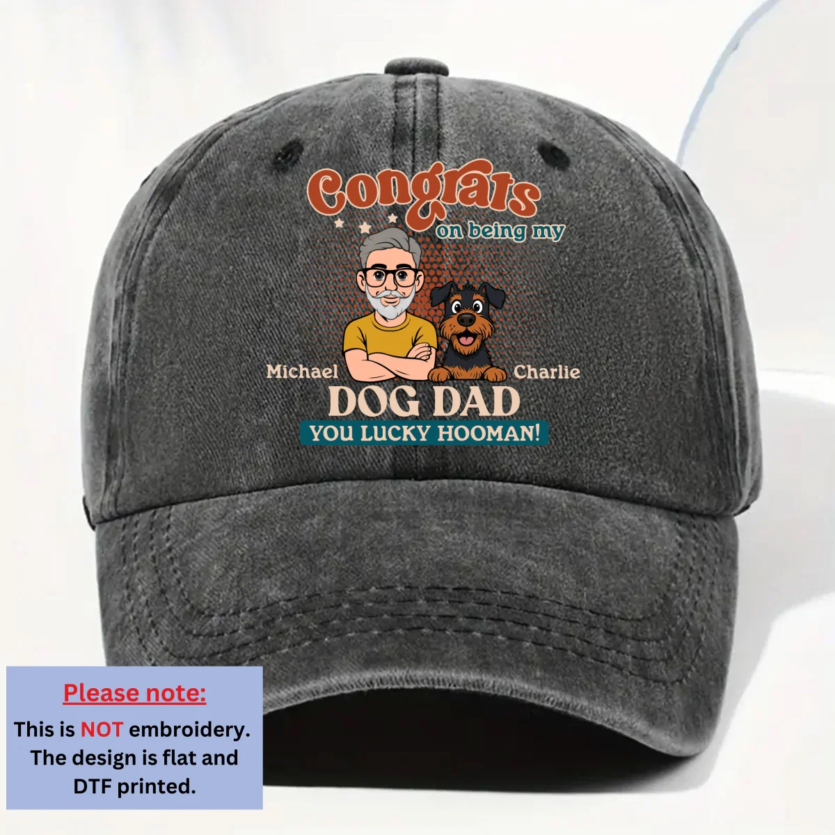 Congrats On Being Retro Dog Parents - Personalized Custom Vintage Washed Denim Cap - Image 7