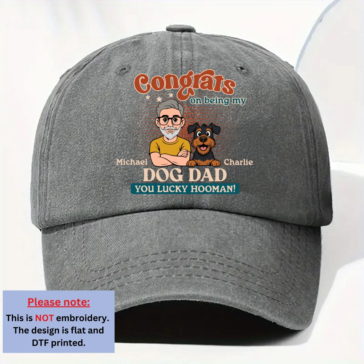 Congrats On Being Retro Dog Parents - Personalized Custom Vintage Washed Denim Cap - Image 8