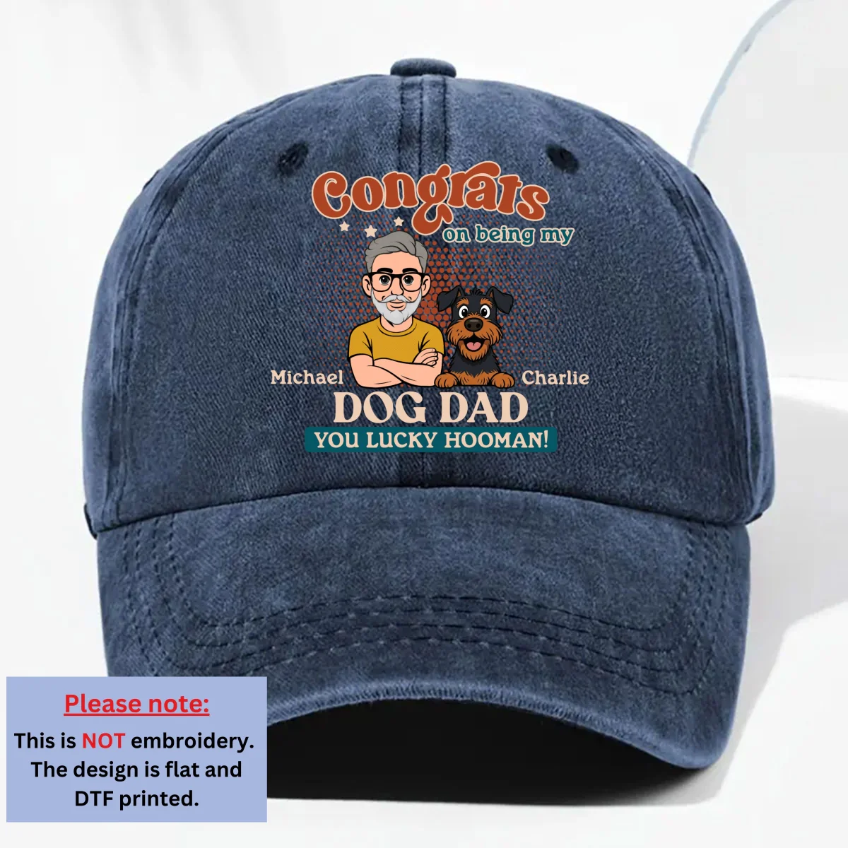 Congrats On Being Retro Dog Parents - Personalized Custom Vintage Washed Denim Cap - Image 9