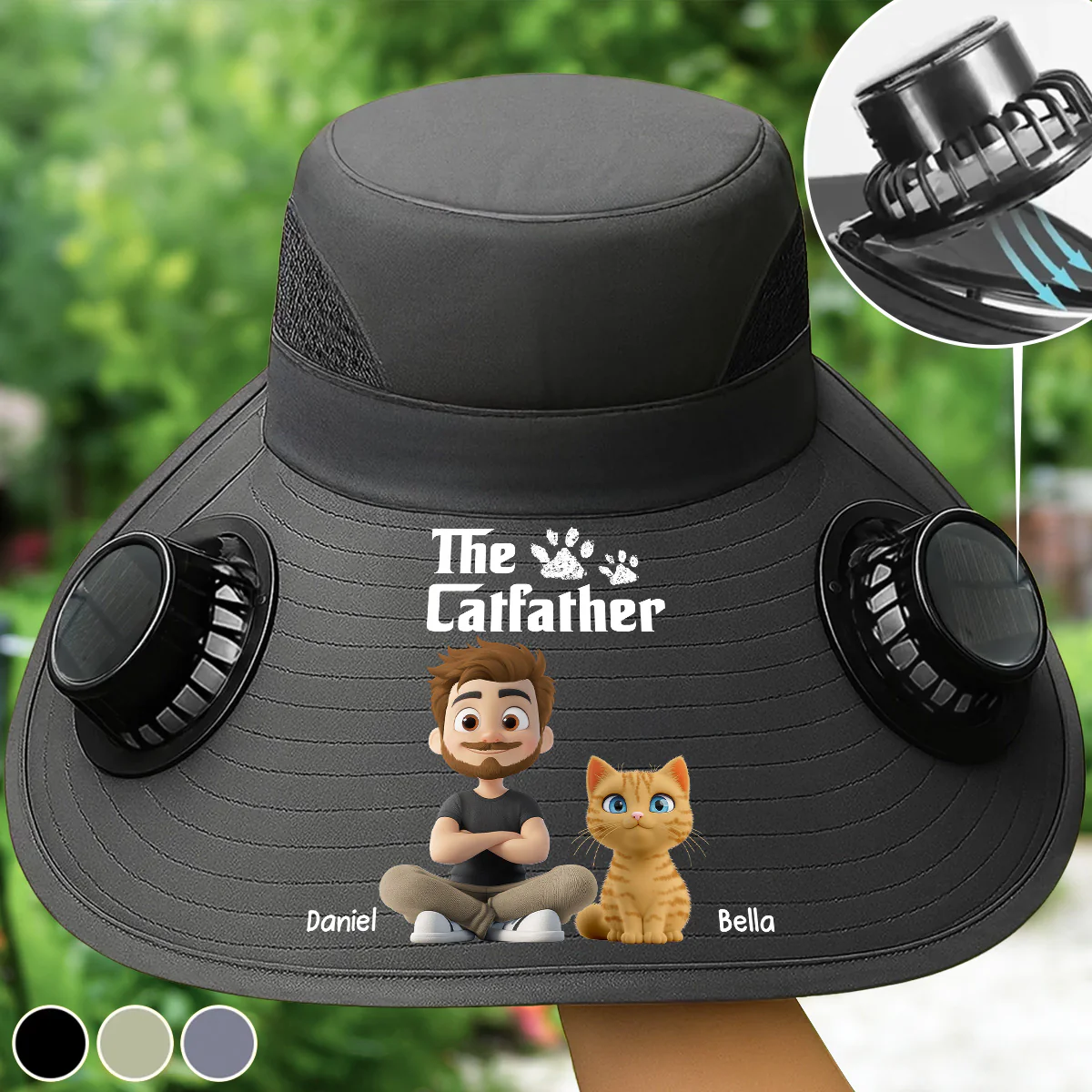 Cool Cat Farther - Personalized Custom Solar Fan Hat