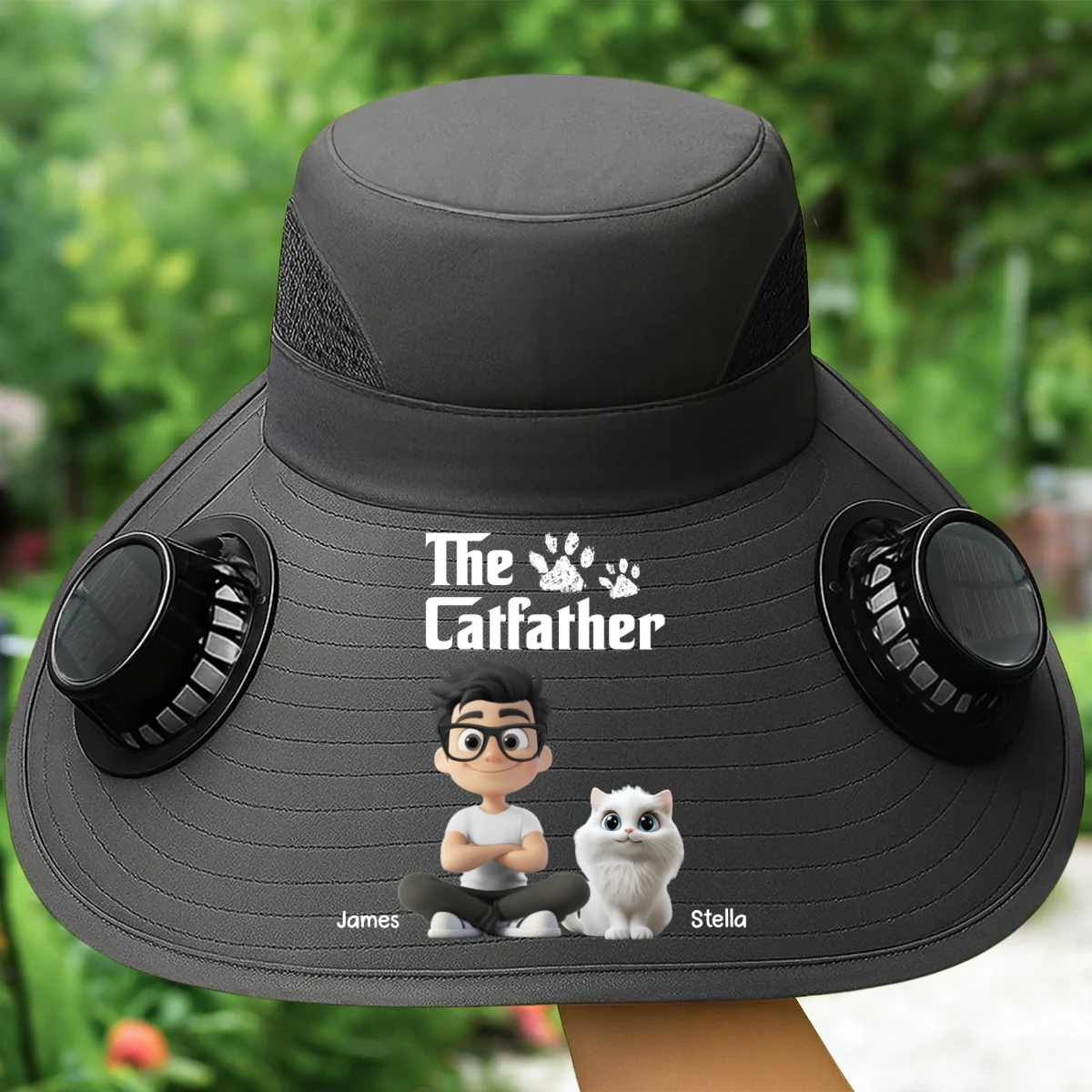 Cool Cat Farther - Personalized Custom Solar Fan Hat - Image 10