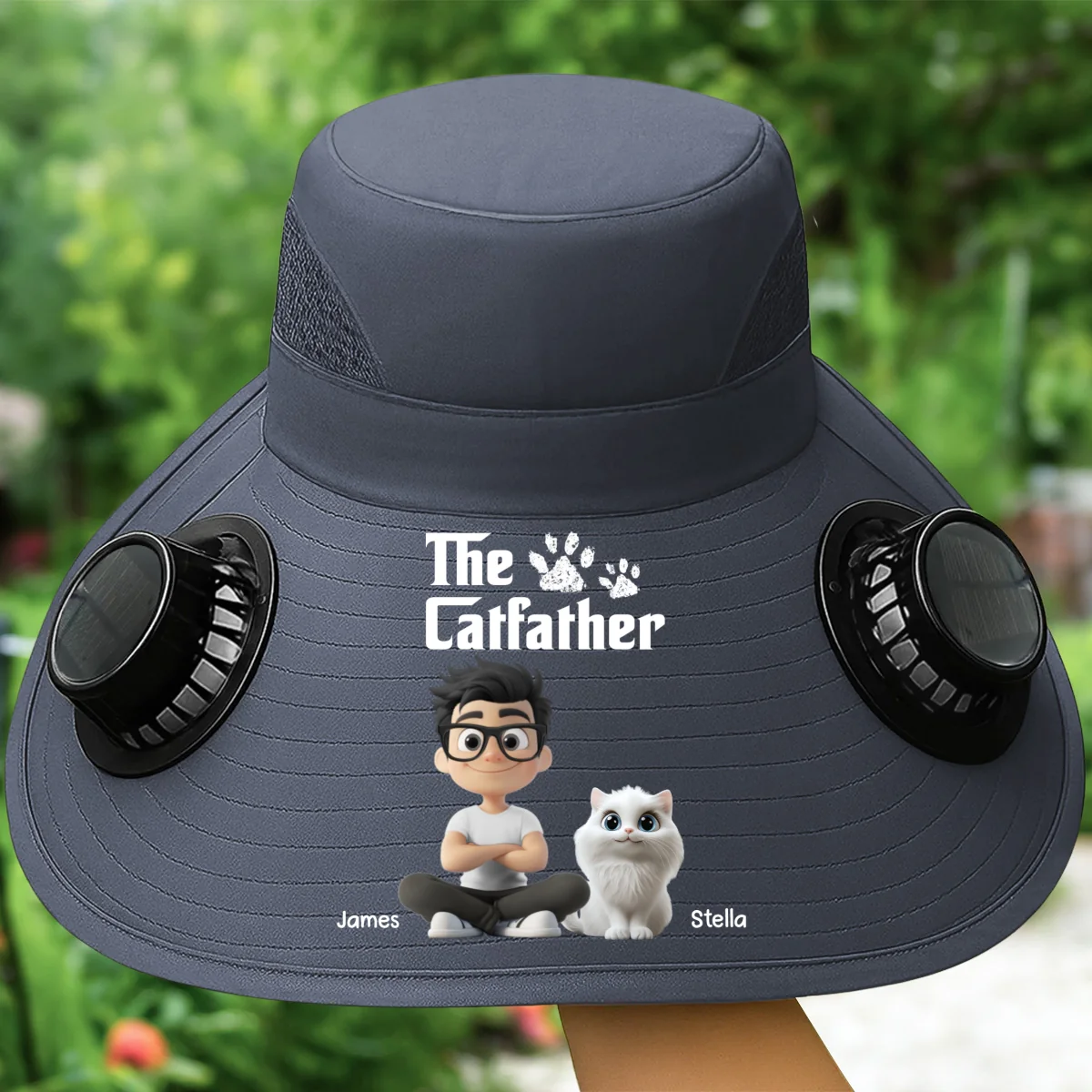 Cool Cat Farther - Personalized Custom Solar Fan Hat - Image 11