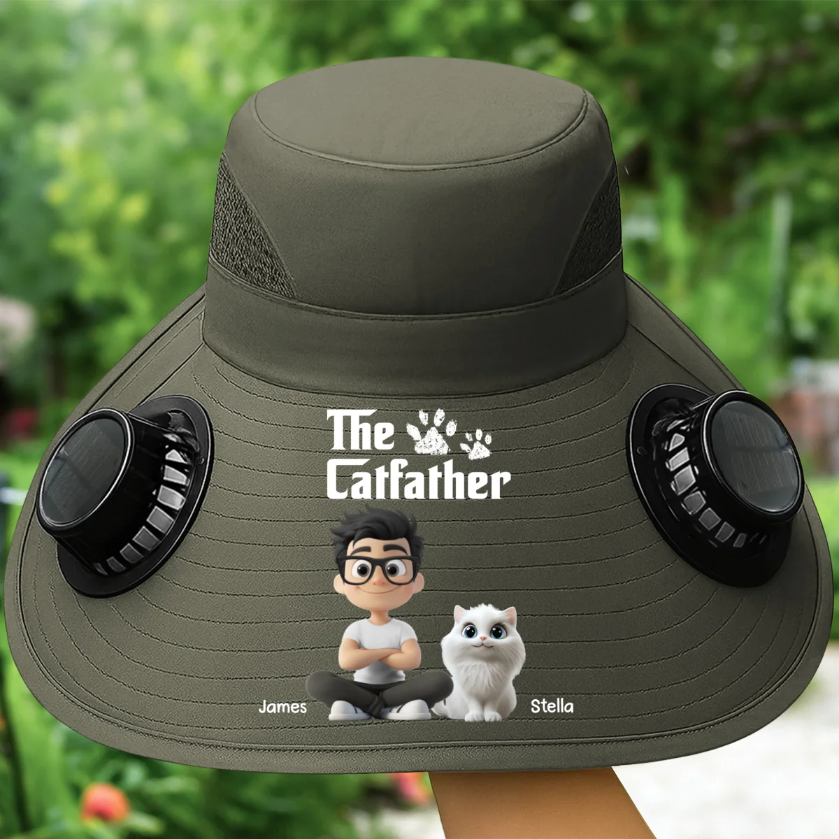 Cool Cat Farther - Personalized Custom Solar Fan Hat - Image 12