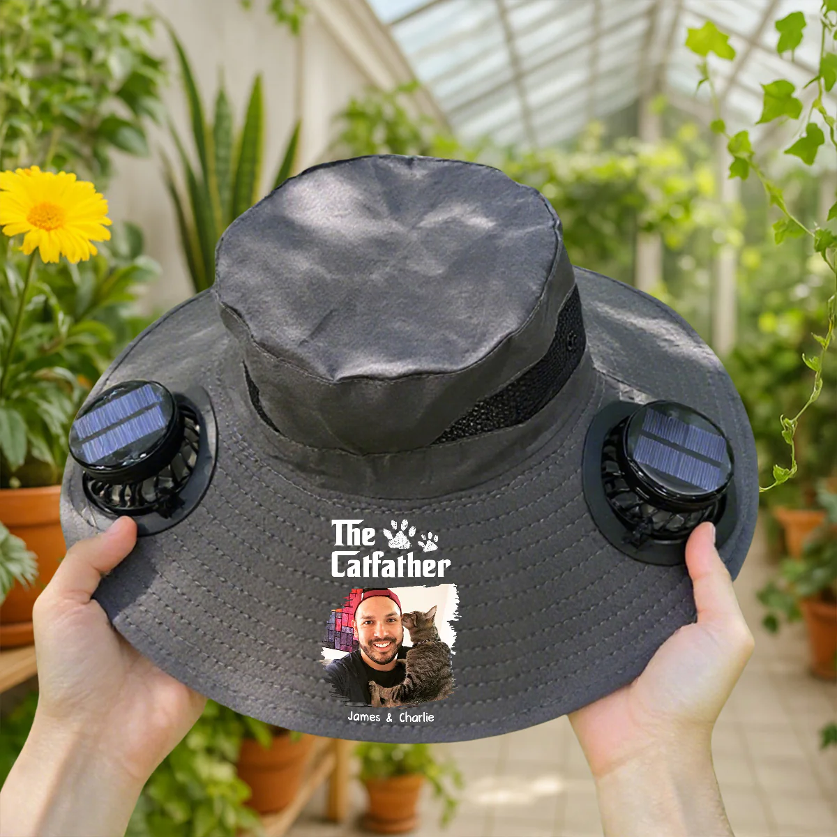 Cool Cat Farther - Personalized Custom Solar Fan Hat - Image 4