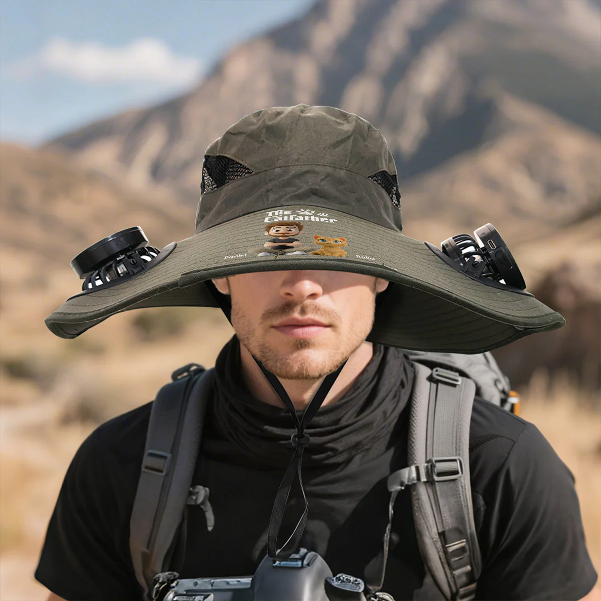 Cool Cat Farther - Personalized Custom Solar Fan Hat - Image 5