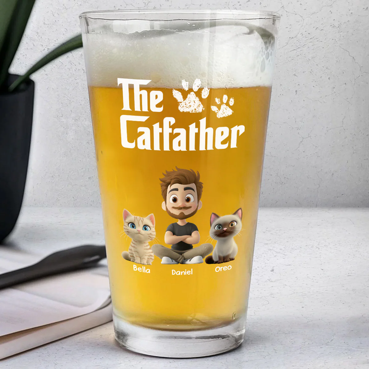 Cool Cat Father - Personalized Custom Beer Glass - Image 2
