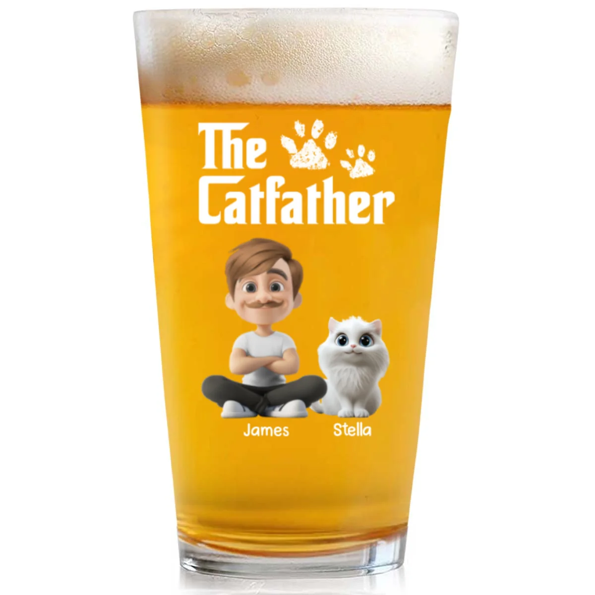 Cool Cat Father - Personalized Custom Beer Glass - Image 5