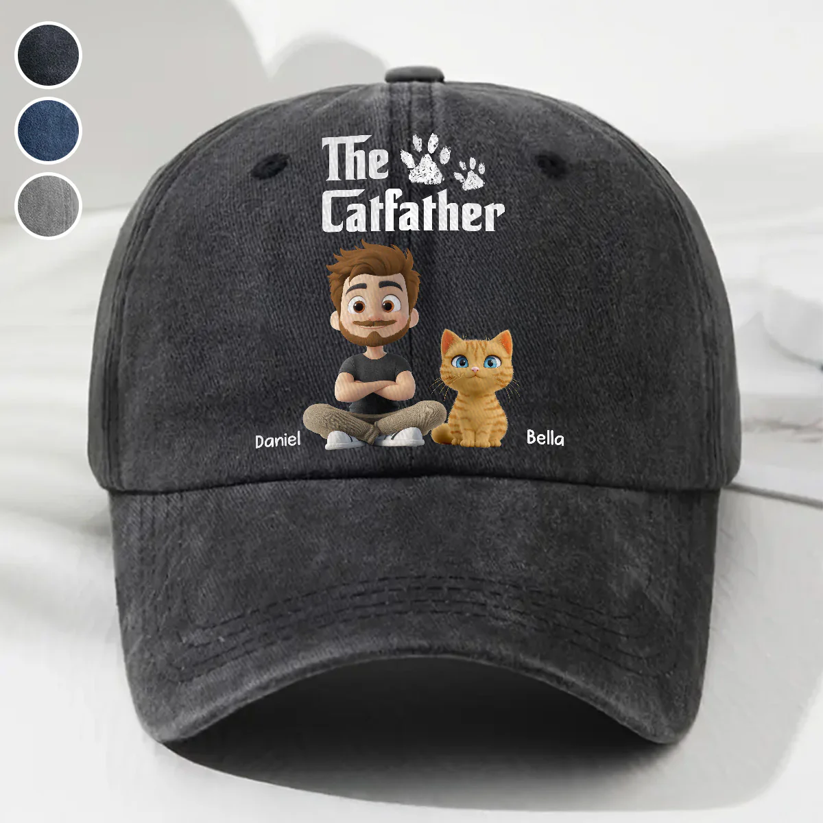 Cool Cat Father - Personalized Custom Vintage Washed Denim Cap