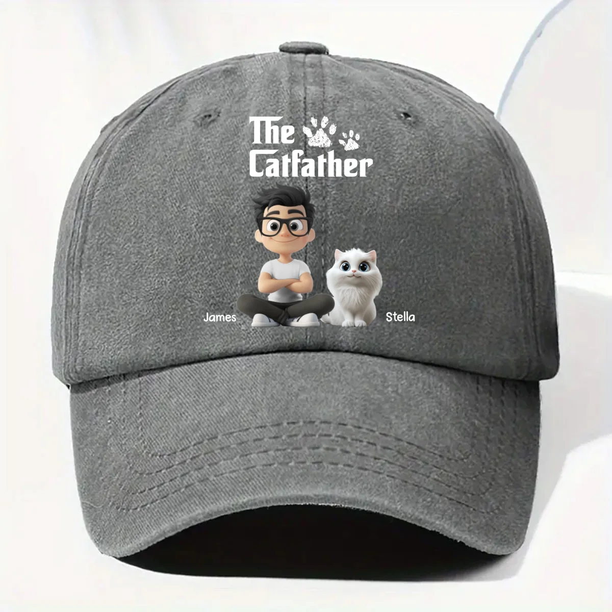 Cool Cat Father - Personalized Custom Vintage Washed Denim Cap - Image 8