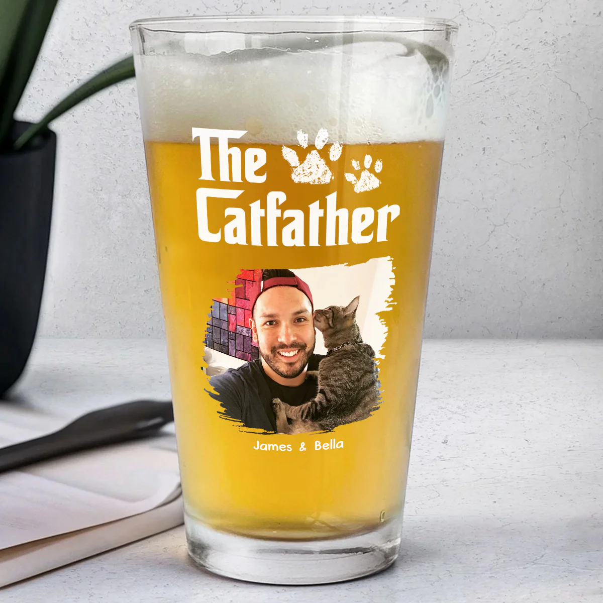 Cool Cat Father Photo - Personalized Custom Beer Glass - Image 2