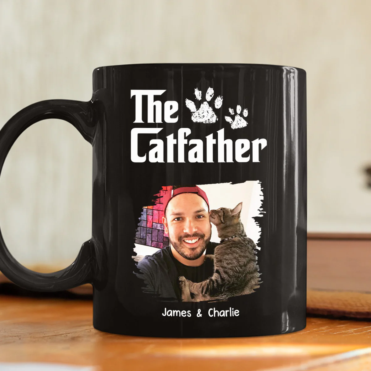 Cool Cat Father Photo - Personalized Custom Coffee Mug - Image 2