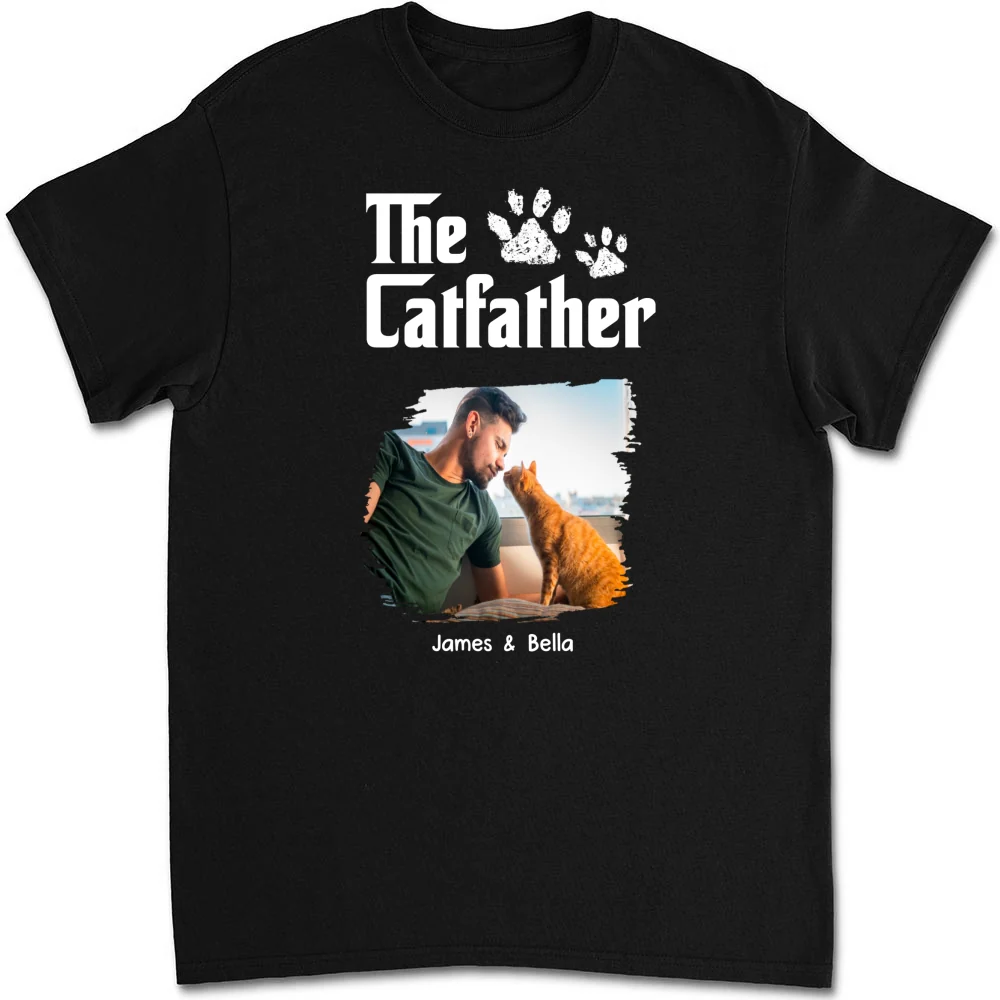 Cool Cat Father Photo - Personalized Custom Unisex T-shirt - Image 3