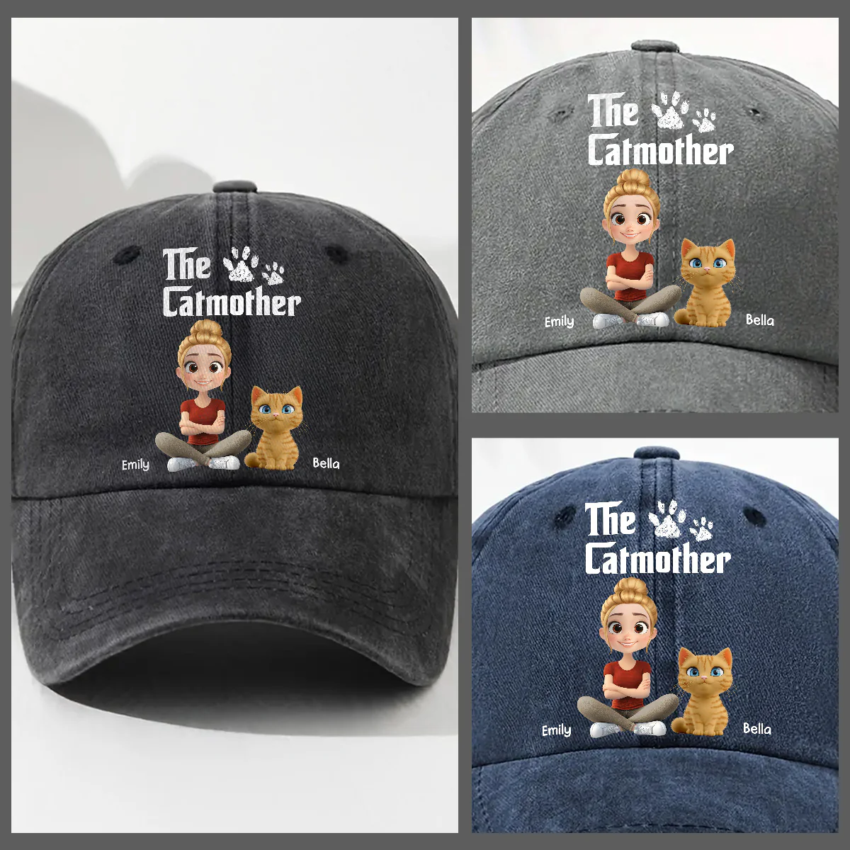 Cool Cat Mother - Personalized Custom Vintage Washed Denim Cap - Image 3