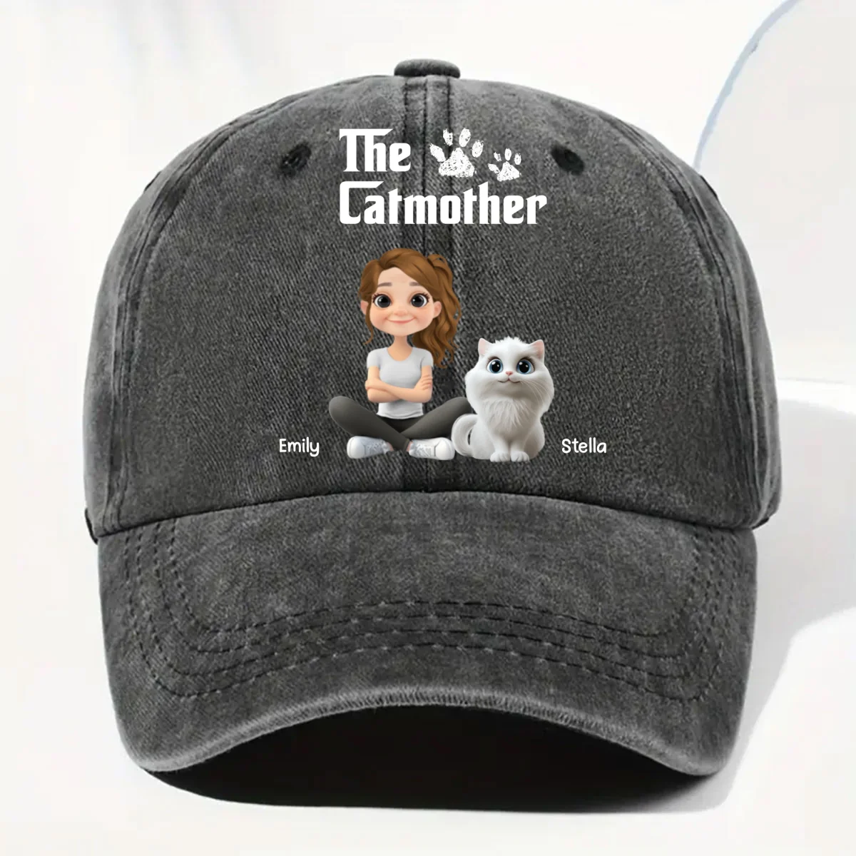 Cool Cat Mother - Personalized Custom Vintage Washed Denim Cap - Image 7