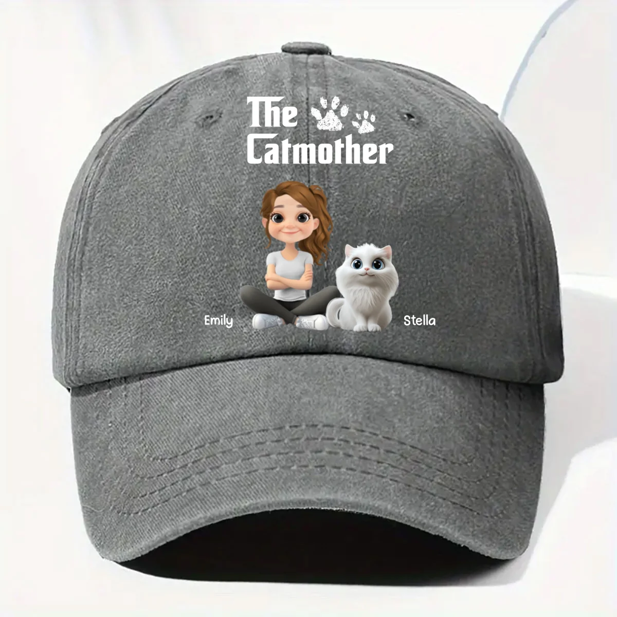 Cool Cat Mother - Personalized Custom Vintage Washed Denim Cap - Image 8