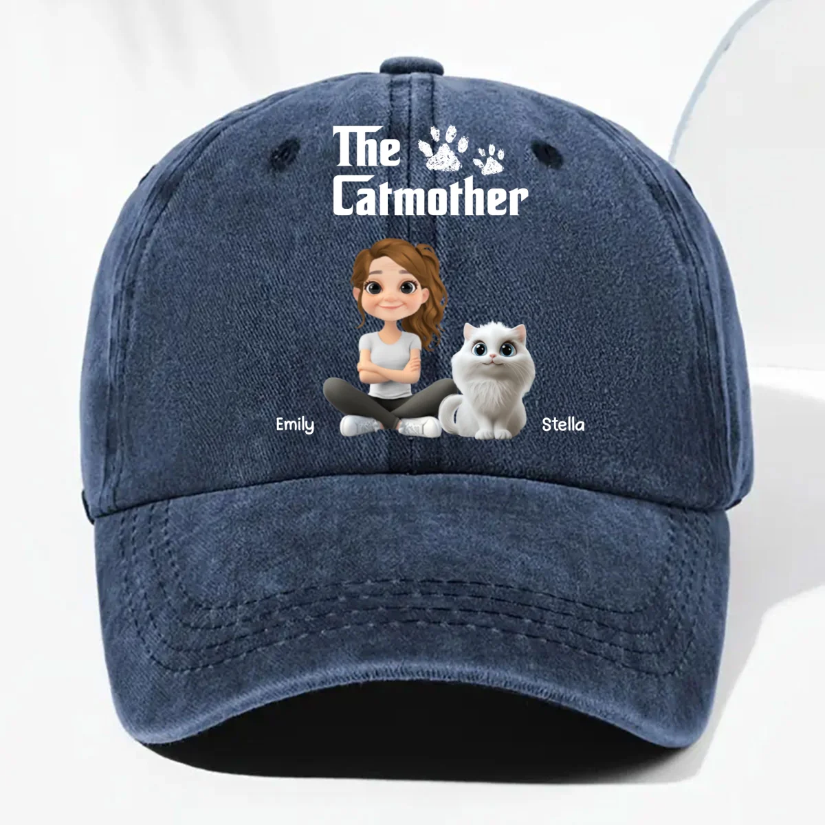 Cool Cat Mother - Personalized Custom Vintage Washed Denim Cap - Image 9