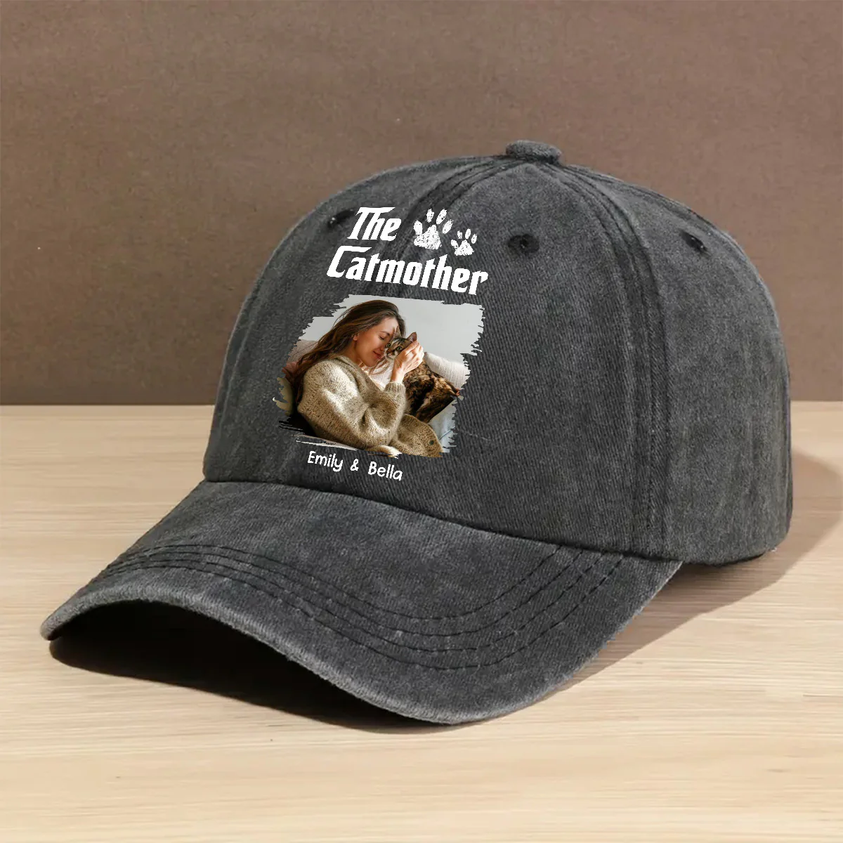 Cool Cat Mother Photo - Personalized Custom Vintage Washed Denim Cap - Image 2