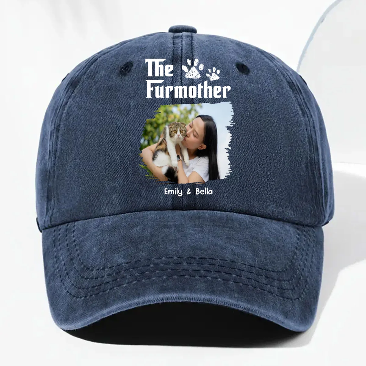 Cool Cat Mother Photo - Personalized Custom Vintage Washed Denim Cap - Image 6
