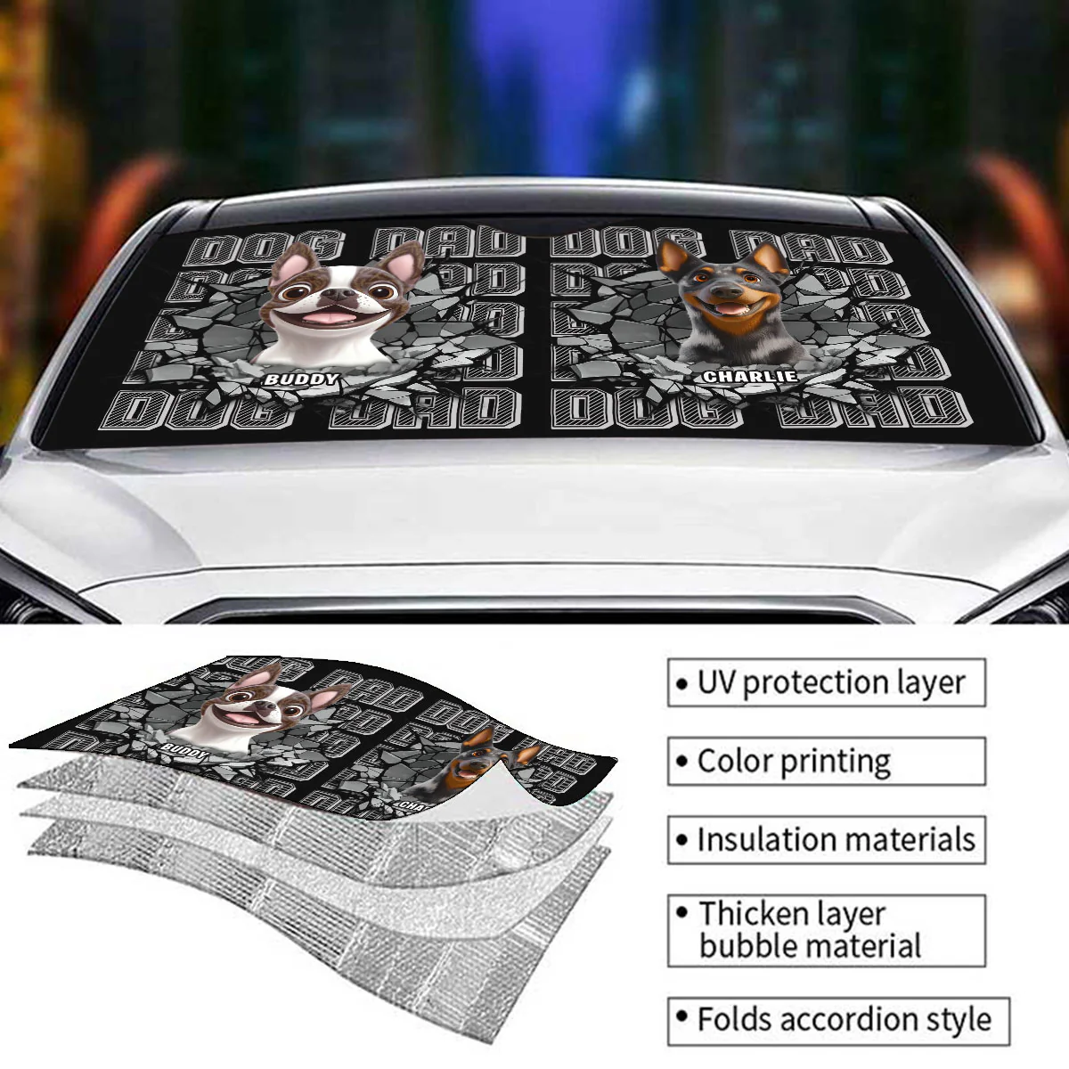 Cool Dad Cool Dog - Personalized Custom Car Sunshade - Image 4