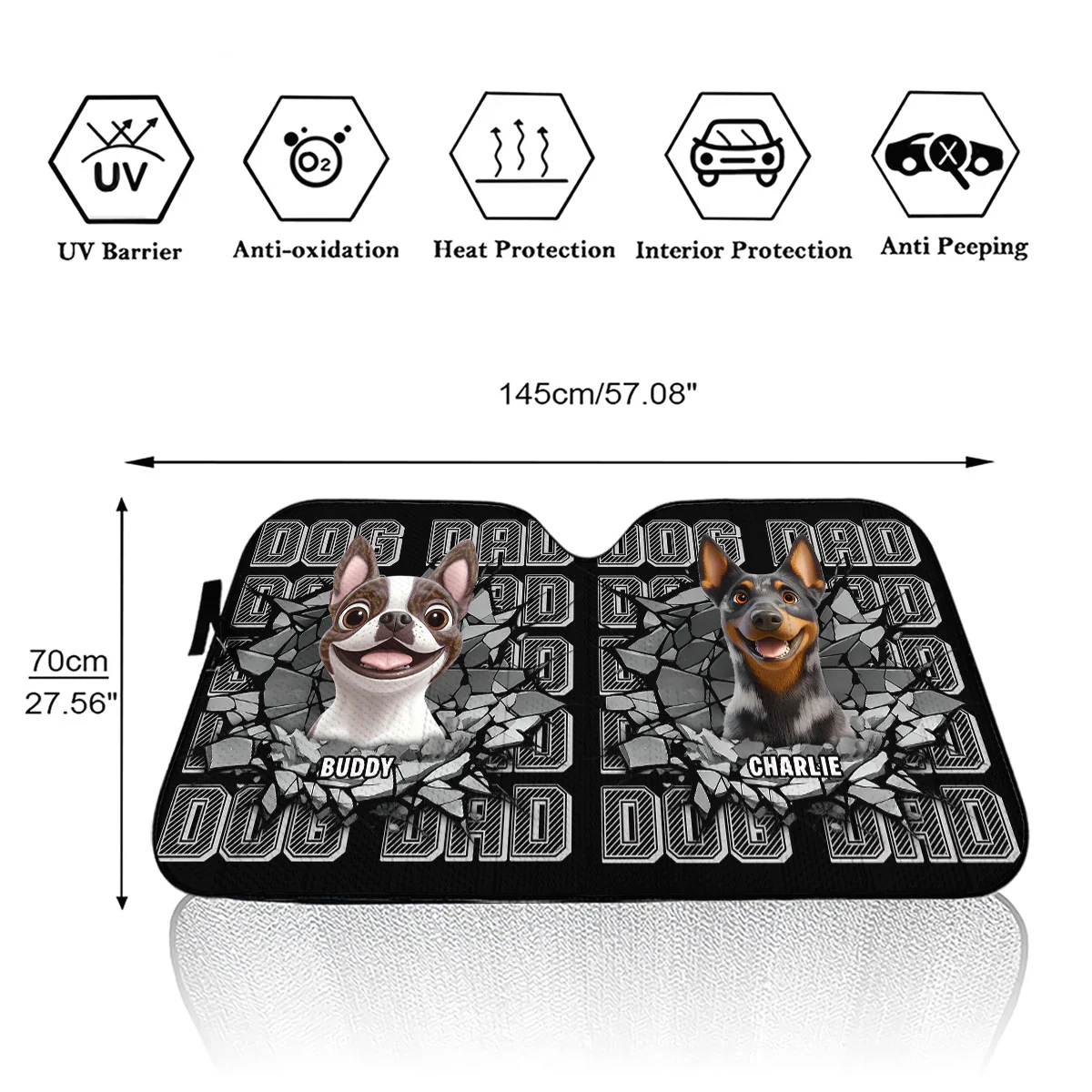 Cool Dad Cool Dog - Personalized Custom Car Sunshade - Image 5