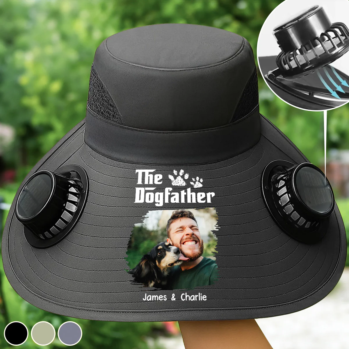 Cool Dog Farther Photo - Personalized Custom Solar Fan Hat