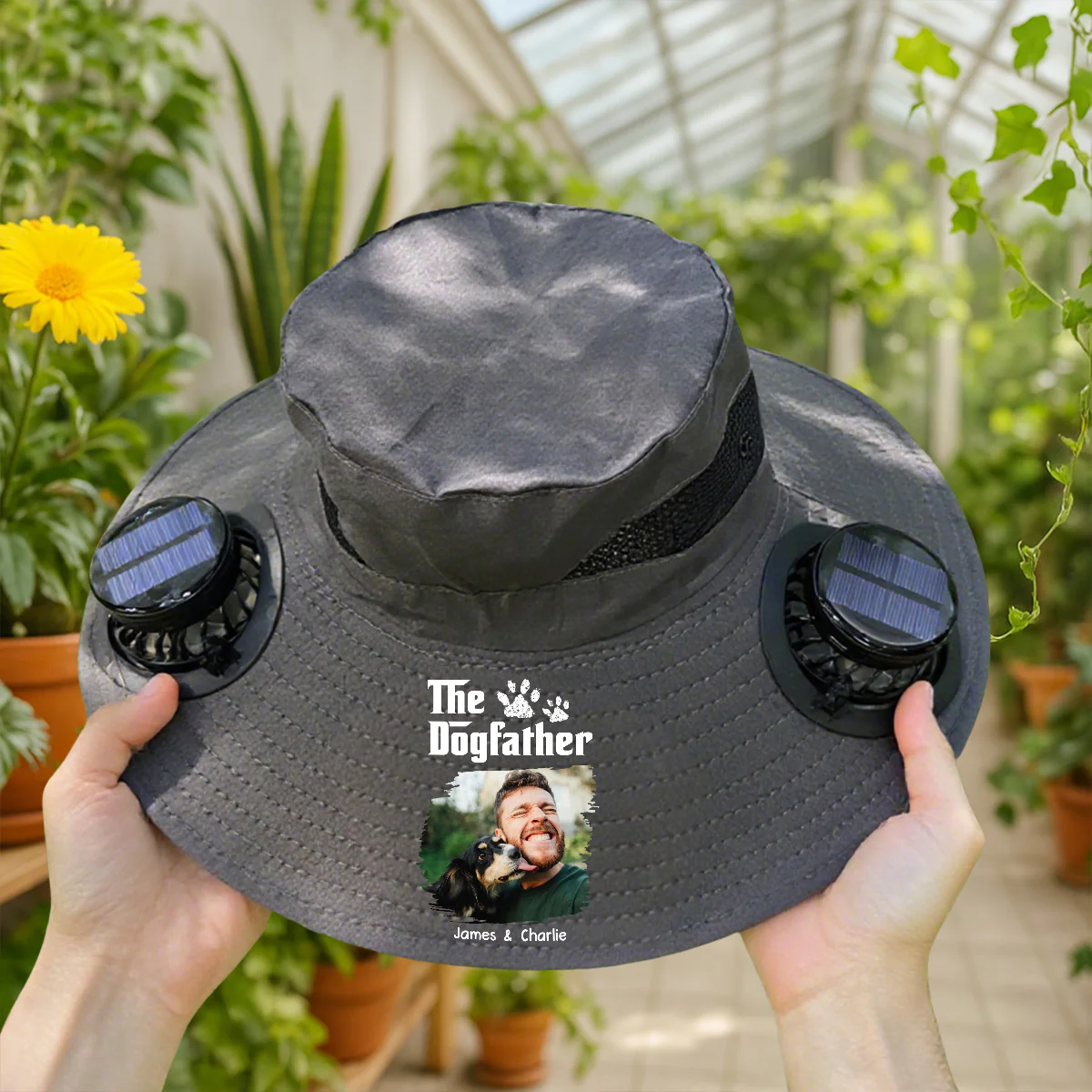 Cool Dog Farther Photo - Personalized Custom Solar Fan Hat - Image 2
